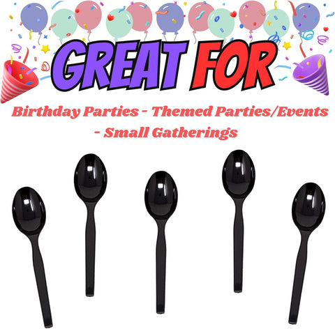 Black Plastic Executive Spoons – Sleek Black Design, Durable Plastic, Ideal for Events – Disposable Spoons | Perfect for Upscale Occasions