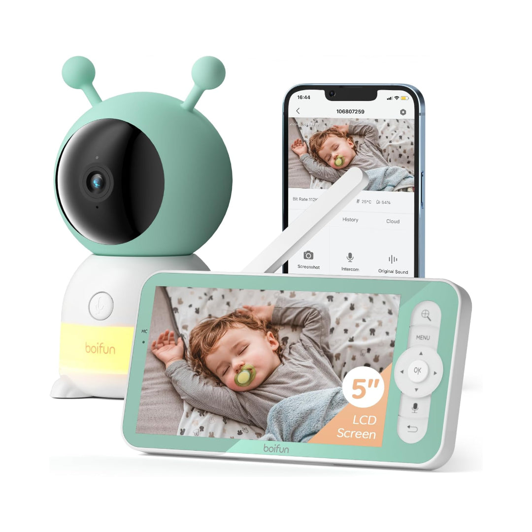 BOIFUN 360° AI Baby Monitor with Smart Detection & Mobile App Control – Includes LCD Display for Real-Time Monitoring