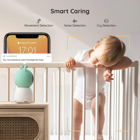 BOIFUN 360° AI Baby Monitor with Smart Detection & Mobile App Control – Includes LCD Display for Real-Time Monitoring