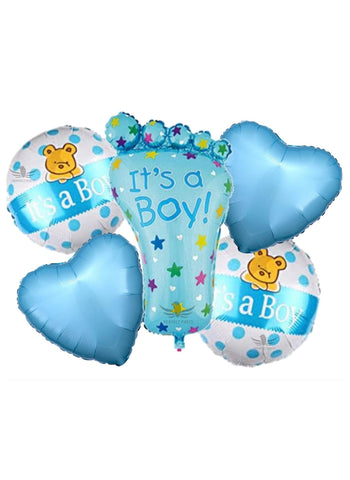 Baby Boy 5 Pcs Balloons Set. Includes Assorted Designs, Easy to Inflate | Perfect for Baby Showers & Birthday Parties