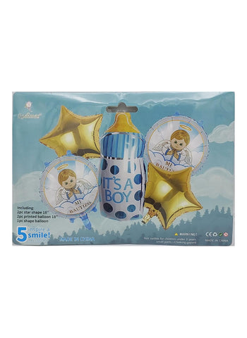 Baby Boy Bottle Foil Balloon Set Pack of 5. Unique Design, Durable Foil Material | Ideal for Baby Showers