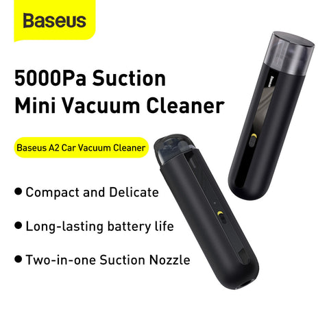 Baseus A2 Cordless Car Vacuum Cleaner 5000pa – Cordless Design, High Suction Power, Lightweight – Cleaning | Ideal for Car and Home Use