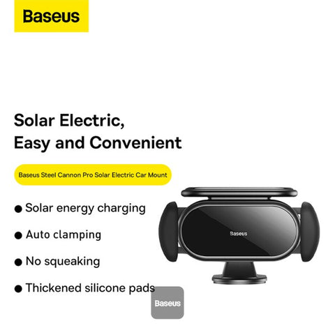 Baseus Steel Cannon Pro Solar Electric Car Mount – Solar-Powered, Durable Design, Universal Fit – Phone & Tablet | Ideal for Car Use