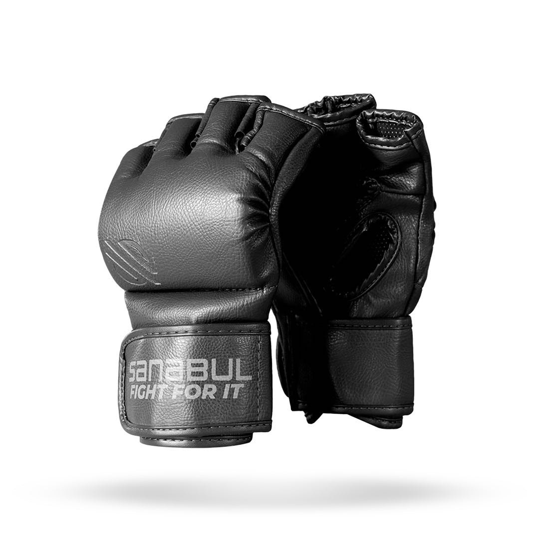 Sanabul Battle Forged 4 Oz MMA Gloves - Black Faux Leather, Enhanced Comfort, Technological Advancements – Training and Sparring