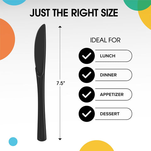 Black Plastic Knives – Sleek Black Design, Durable Plastic, Ideal for Events – Disposable Cutlery | Perfect for Upscale Occasions