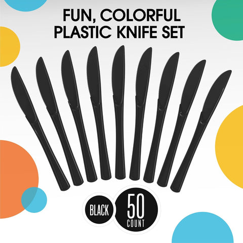 Black Plastic Knives – Sleek Black Design, Durable Plastic, Ideal for Events – Disposable Cutlery | Perfect for Upscale Occasions