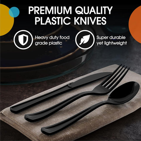 Black Plastic Knives – Sleek Black Design, Durable Plastic, Ideal for Events – Disposable Cutlery | Perfect for Upscale Occasions