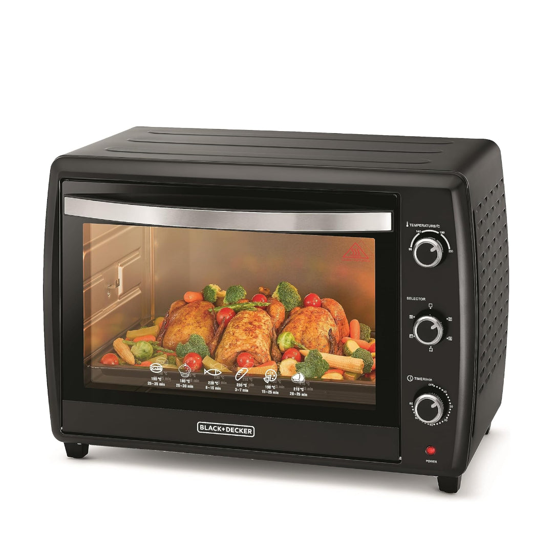 Black & Decker Double Glass Multifunction Toaster Oven TR-070, 70L, Black – 2200W, Rotisserie, Toast/Bake/Broil Functions, Adjustable Temperature Control, Non-Stick Coating, Cool Touch Exterior