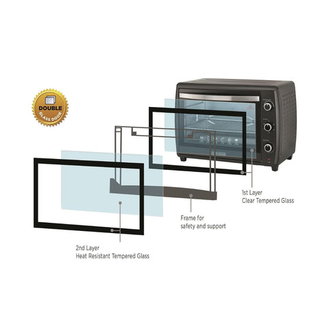 Black & Decker Double Glass Multifunction Toaster Oven TR-070, 70L, Black – 2200W, Rotisserie, Toast/Bake/Broil Functions, Adjustable Temperature Control, Non-Stick Coating, Cool Touch Exterior