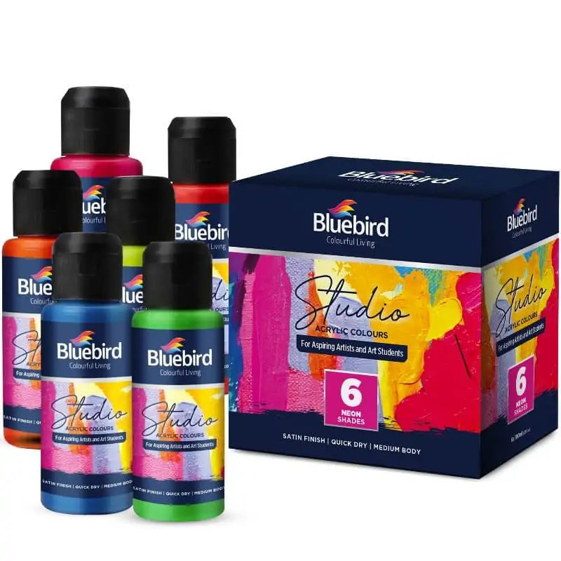 Bluebird Acrylic Colours 6 Neon Shades 6x100ml – Bright and Bold, High Visibility, Easy Application – Acrylic Paint Set | Ideal for Fun and Creative Projects