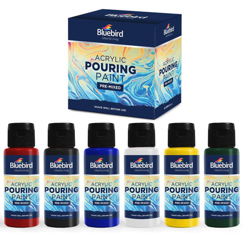 Bluebird Acrylic Pouring Paint Pre-mixed Primary 6x100ml – Ready-to-Use, Vivid Colors, Easy Pouring – Acrylic Pouring Paint | Ideal for Fluid Art Techniques