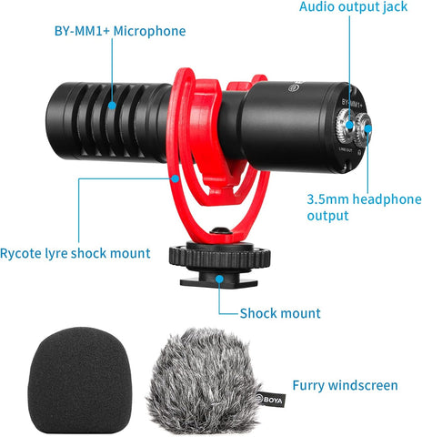 Boya Super-Cardioid Condenser Shotgun Microphone BY-MM1+ – Superior Directional Audio, Super-Cardioid Pattern, Compact Build – Shotgun Microphone | Perfect for Clear Vlogging Audio