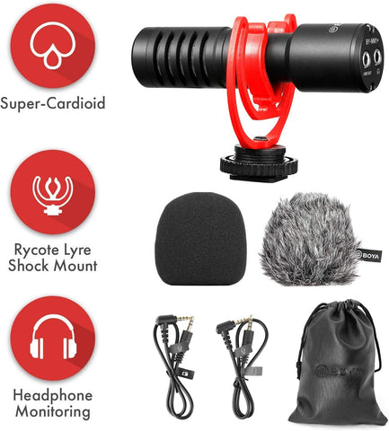 Boya Super-Cardioid Condenser Shotgun Microphone BY-MM1+ – Superior Directional Audio, Super-Cardioid Pattern, Compact Build – Shotgun Microphone | Perfect for Clear Vlogging Audio