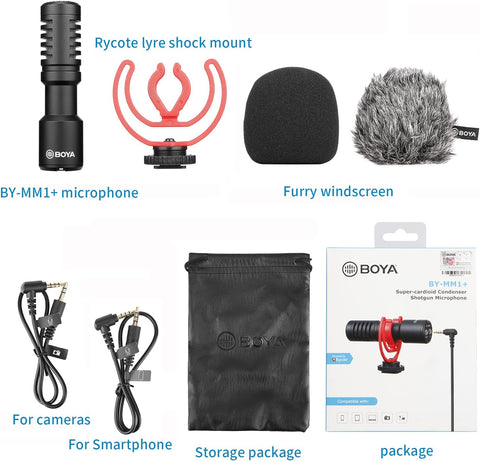 Boya Super-Cardioid Condenser Shotgun Microphone BY-MM1+ – Superior Directional Audio, Super-Cardioid Pattern, Compact Build – Shotgun Microphone | Perfect for Clear Vlogging Audio