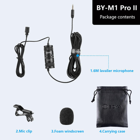 Boya Universal Lavalier Microphone BY-M1 Pro II – High-Quality Audio, Versatile Use, Adjustable Clip – Lavalier Microphone | Perfect for Professional Vlogging