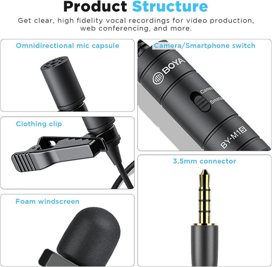 Boya Universal Lavalier Microphone BY-M1S – Superior Audio Capture, Universal Compatibility, Lightweight Design – Lavalier Microphone | Ideal for Everyday Vlogging