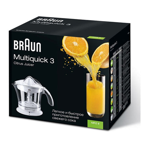 Braun Multiquick 3 Citrus Juicer MPZ9 – 1-Liter Capacity, 20W Motor, Adjustable Pulp Control, Compact Brushed Plastic Design – Citrus Juicer