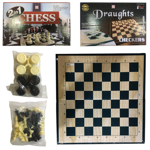 Chess & Draughts 2-in-1 Board Game. Classic Strategy Game, Portable & Fun for All Ages | Ideal for Family Gatherings