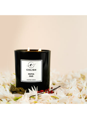 Colish Motia Oud Scented Candle 230G – Rich, Woody, Exotic Aroma – Home Fragrance | Premium Quality