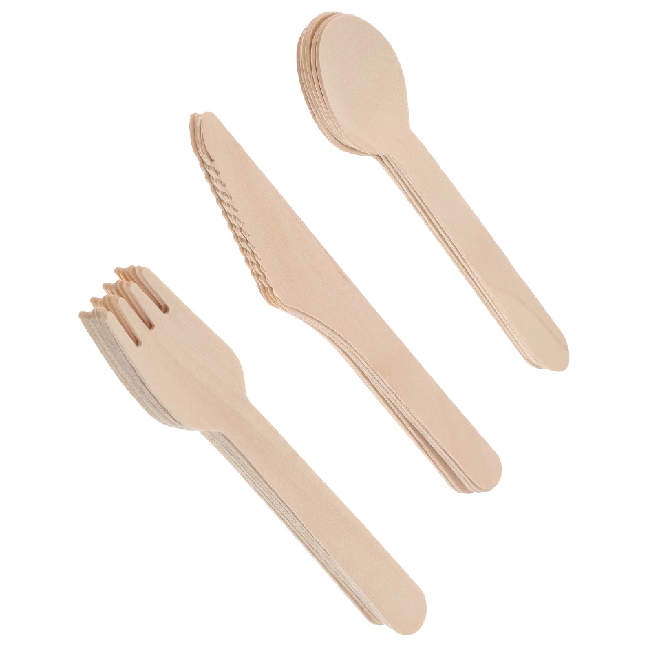 Disposable Birch Wood Cutlery Pack Of 3 Each Knife, Fork & Spoon – Eco-Friendly Wooden Cutlery | Essentials