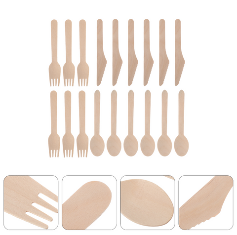 Disposable Birch Wood Cutlery Pack Of 3 Each Knife, Fork & Spoon – Eco-Friendly Wooden Cutlery | Essentials