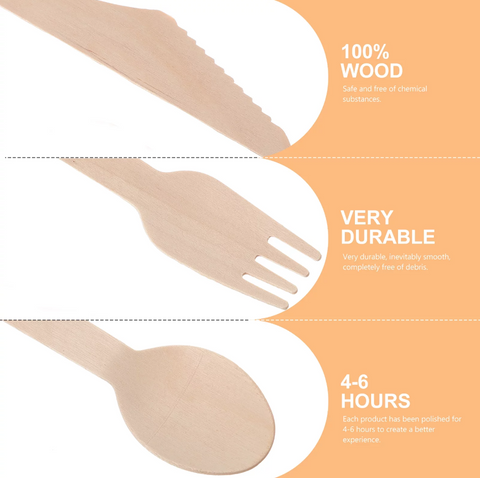 Disposable Birch Wood Cutlery Pack Of 3 Each Knife, Fork & Spoon – Eco-Friendly Wooden Cutlery | Essentials