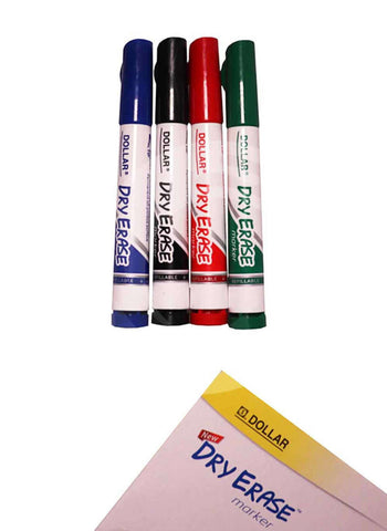 Dollar Dry Eraser Marker / Board Marker – Multicolor (4 Pcs) | Ideal for Whiteboards & Writing Surfaces