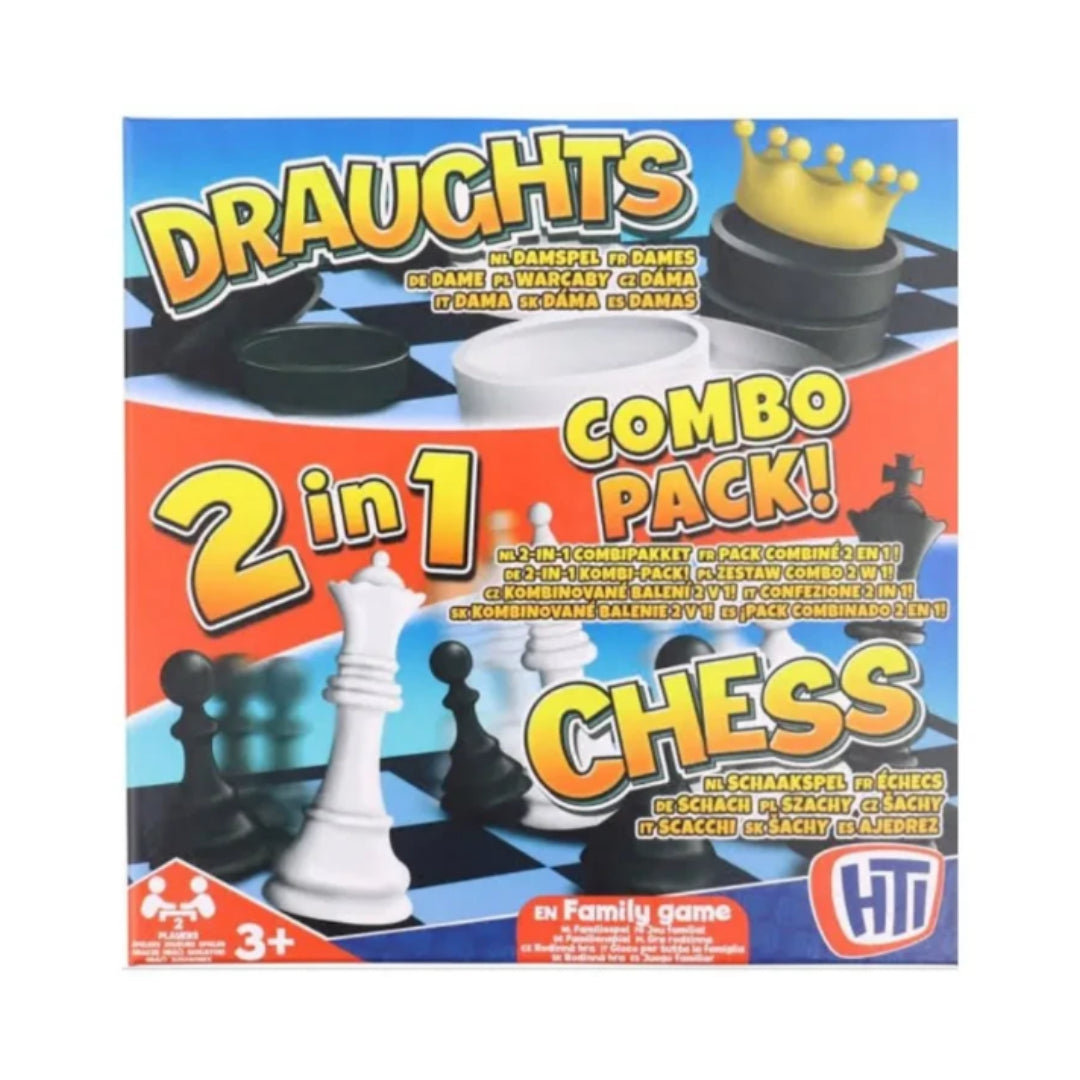 Draughts 2 in 1 Checkers and Chess Game – Classic Strategy, Dual Play, Wooden Set – Board Game | Portable and Durable