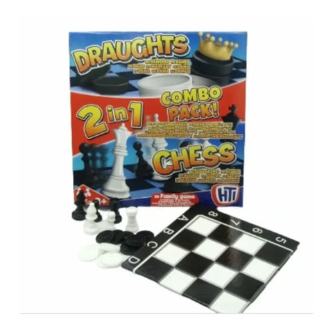 Draughts 2 in 1 Checkers and Chess Game – Classic Strategy, Dual Play, Wooden Set – Board Game | Portable and Durable