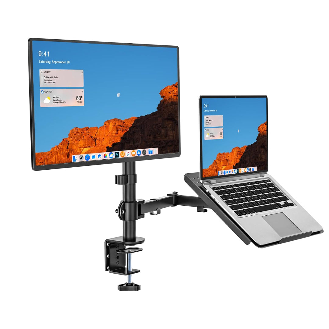 Dual Laptop and Monitor Stand with Clamp/Grommet Base – Fully Adjustable for Optimized Workspace, Monitor Stands & Mounts