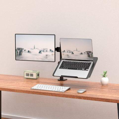 Dual Laptop and Monitor Stand with Clamp/Grommet Base – Fully Adjustable for Optimized Workspace, Monitor Stands & Mounts