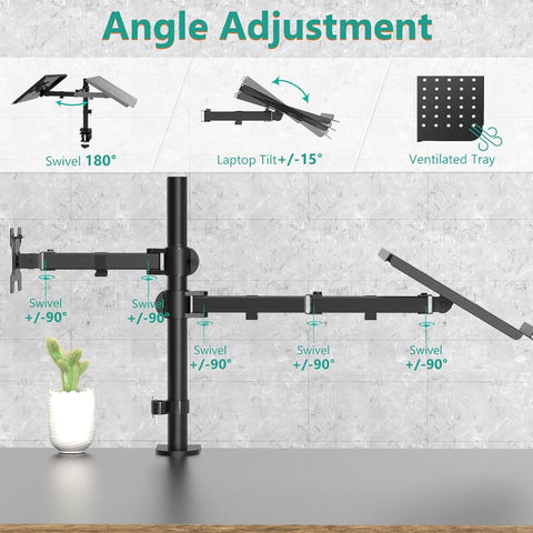 Dual Laptop and Monitor Stand with Clamp/Grommet Base – Fully Adjustable for Optimized Workspace, Monitor Stands & Mounts