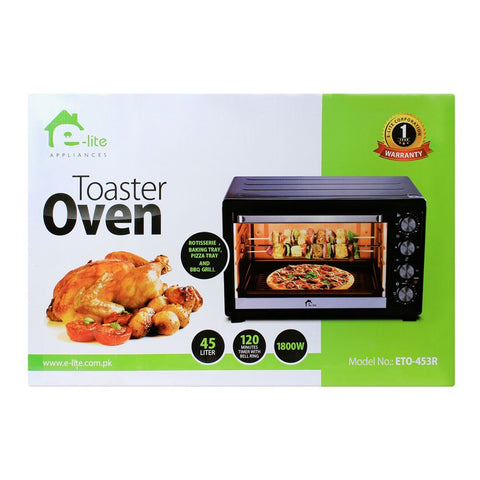 E-Lite ETO-453R Oven Toaster, 45L – 1800W, 120-Minute Timer, Adjustable Thermostat – Multi-Function Compact Oven