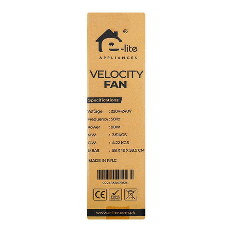 E-Lite Velocity Fan – 3 Speeds, Adjustable Tilt, 5 Blades, 90W, 20 Inch, Black, EVF-20 – Powerful and Adjustable Cooling Fan