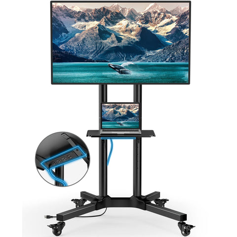 FD-1600 Mobile TV Cart Rolling Floor Stand for 32-65 Inch Screens – Height Adjustable with Locking Wheels