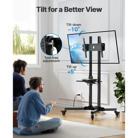 FD-1600 Mobile TV Cart Rolling Floor Stand for 32-65 Inch Screens – Height Adjustable with Locking Wheels