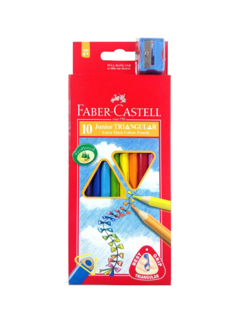 Faber-Castell 10 Junior Grip Extra Thick Color Pencils – Smooth Application, Bright Colors – Ideal for Kids and Beginners | High-Quality and Durable