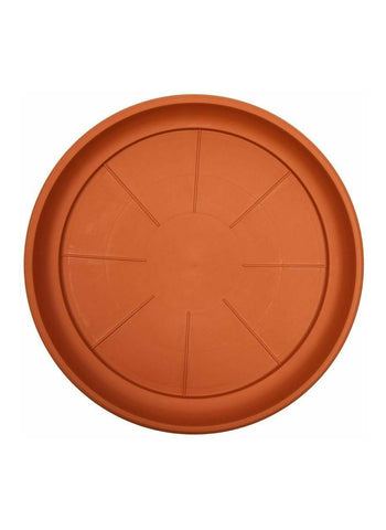 Fiber Plastic Plant Saucers – Durable Plant Trays with Extra-Deep Design | Floor Protection Felt Mat Included, No Holes, 6 to 14 Inches, Terracotta Color