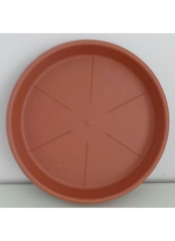 Fiber Plastic Plant Saucers – Durable Plant Trays with Extra-Deep Design | Floor Protection Felt Mat Included, No Holes, 6 to 14 Inches, Terracotta Color