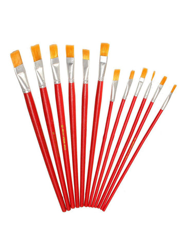 Flat Art Brush Set – Red, 12 Pcs Set  Excellent Quality for Oil and Acrylic Painting | Blending Brushes for Artists & Crafting