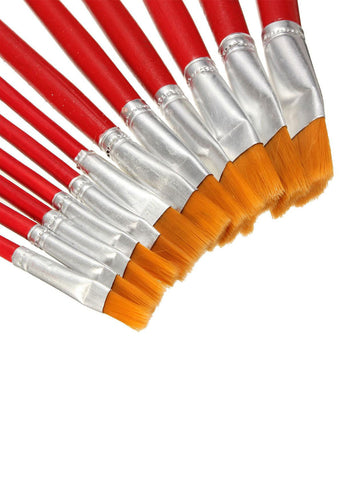 Flat Art Brush Set – Red, 12 Pcs Set  Excellent Quality for Oil and Acrylic Painting | Blending Brushes for Artists & Crafting