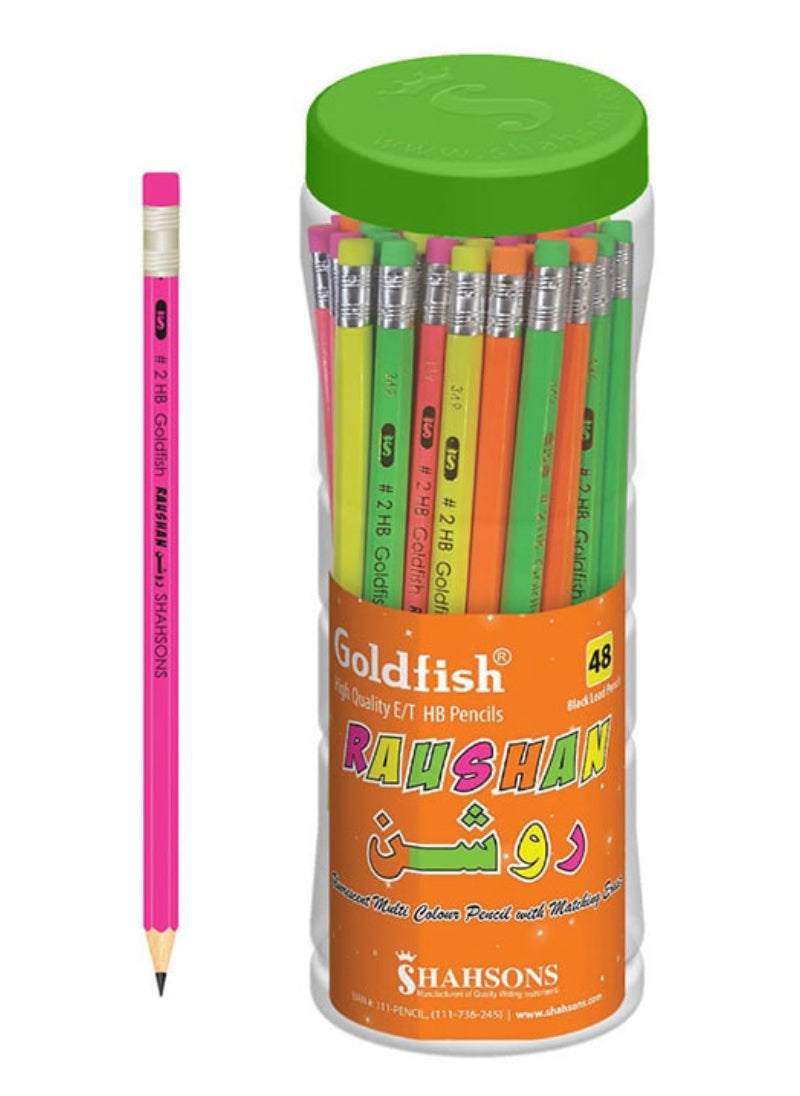 Goldfish Raushan Lead Pencil – 48 Pencils in a Jar | Colorful Pencils with Eraser, Ideal for School, Office, & Kids