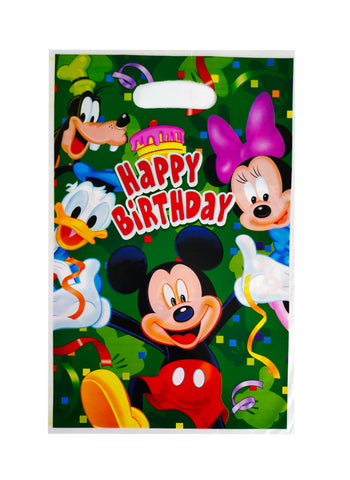 Goody Bags – Pack of 10 Plastic Favor Bags for Birthday Parties | Frozen, Cars, Mickey Mouse, Unicorn & More Themes