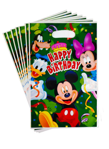 Goody Bags – Pack of 10 Plastic Favor Bags for Birthday Parties | Frozen, Cars, Mickey Mouse, Unicorn & More Themes