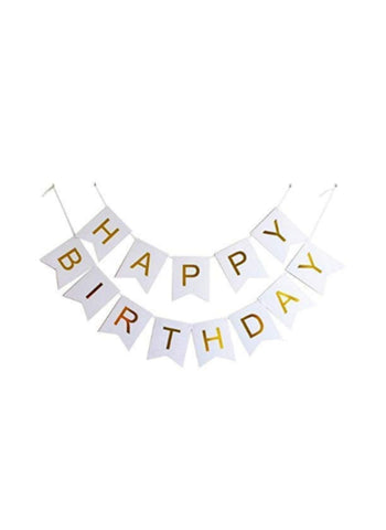 Happy Birthday Banner Decoration Set – White. Elegant & Bright, Perfect for Birthday Celebrations | Easy to Hang & Reuse