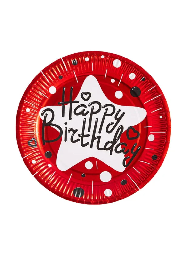 Happy Birthday Printed Disposable Serving Paper Plates – Red (10 Pcs). Fun & Decorative, Perfect for Celebrations | Disposable & Convenient