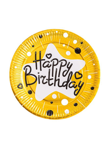 Happy Birthday Printed Disposable Serving Paper Plates – Yellow (10 Pcs). Bright & Fun, Perfect for Birthday Parties | Disposable & Durable