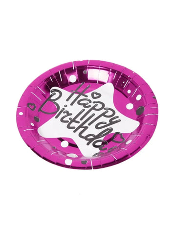 Happy Birthday Printed Disposable Serving Paper Plates – Purple (10 Pcs). Bright & Fun, Perfect for Birthday Parties | Disposable & Durable