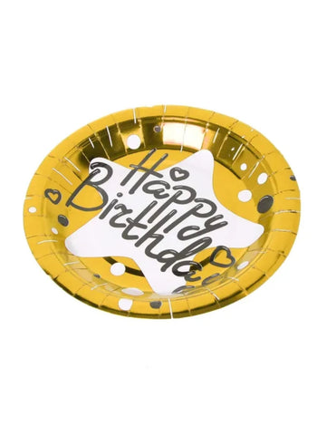 Happy Birthday Printed Disposable Serving Paper Plates – Yellow (10 Pcs). Bright & Fun, Perfect for Birthday Parties | Disposable & Durable