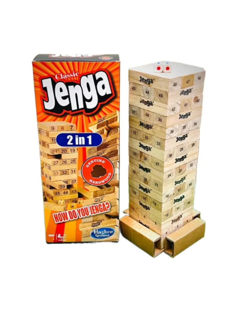 Hasbro Jenga 2 in 1 Game – Double the Fun, Stacking and Strategy, Multi-Game Set – Board Game | Versatile Family Fun